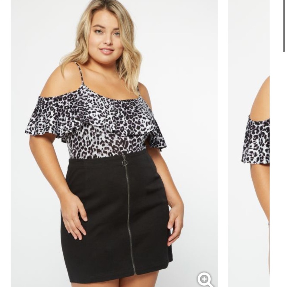 Black leopard print cold shoulder bodysuit
